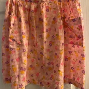Vintage Pink White Gingham Fruits & Flowers Tie Back Half Apron